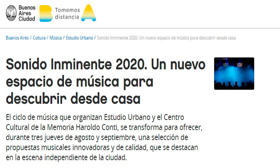 Sonido Inminente 2020. Un nuevo espacio de música para descubrir desde casa