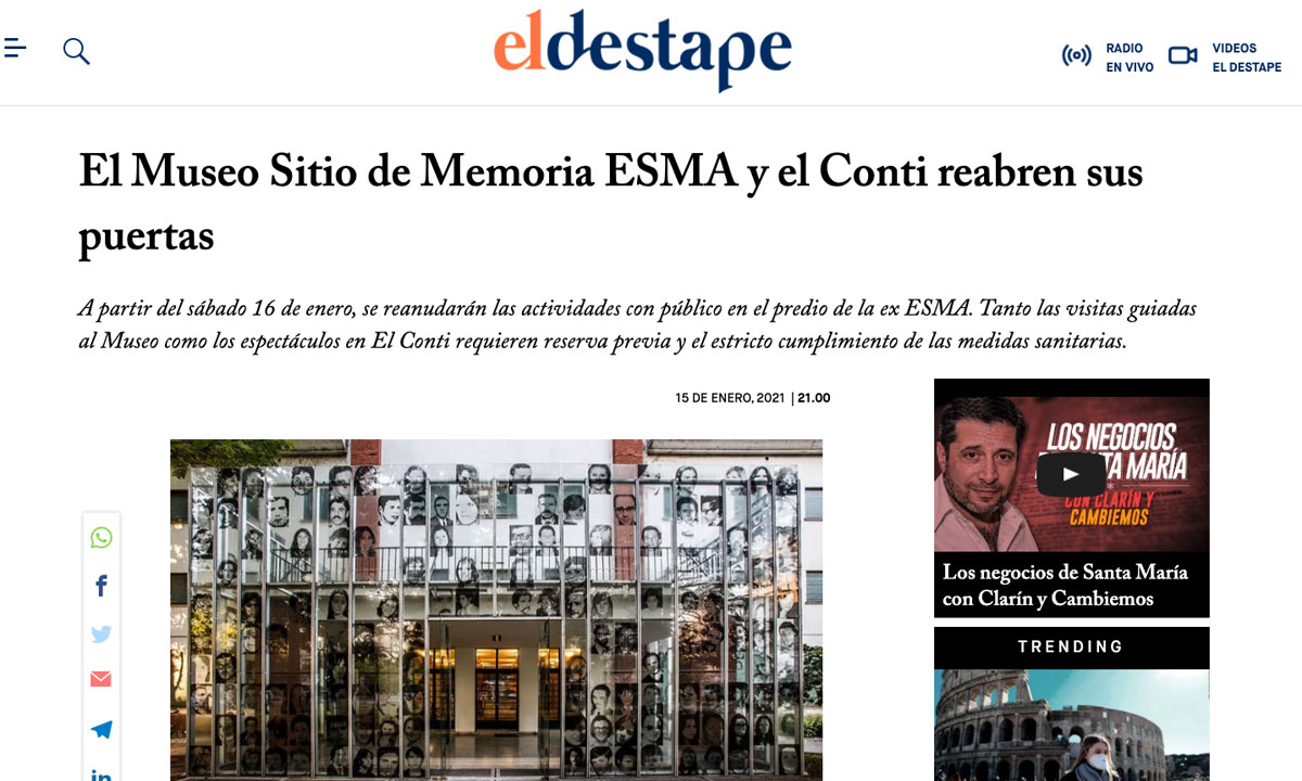 El Museo Sitio de Memoria ESMA y el Conti reabren sus puertas