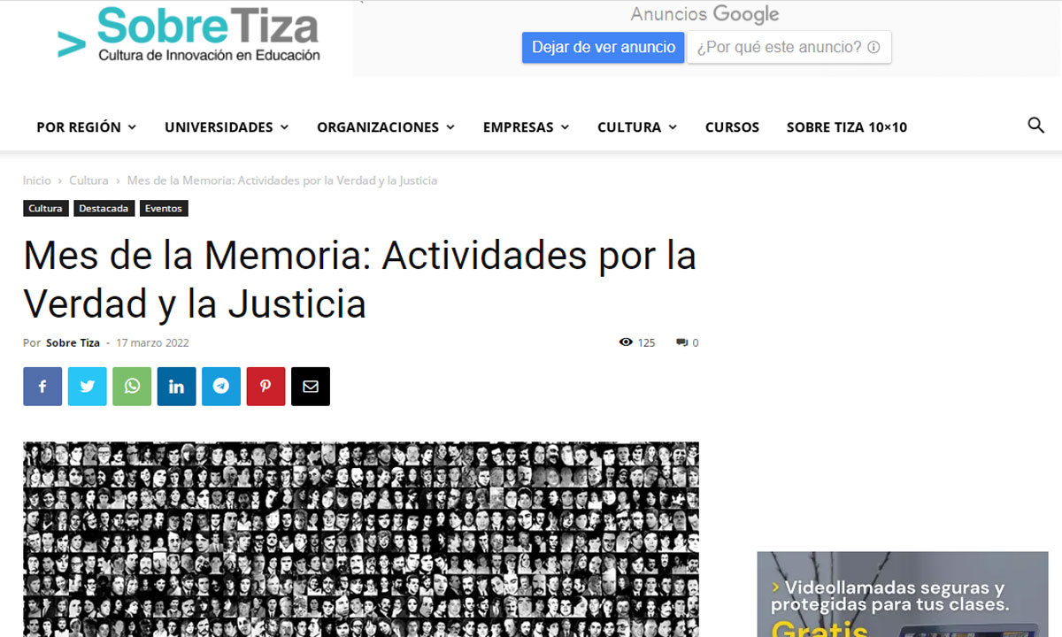 Mes de la Memoria: Actividades por la Verdad y la Justicia