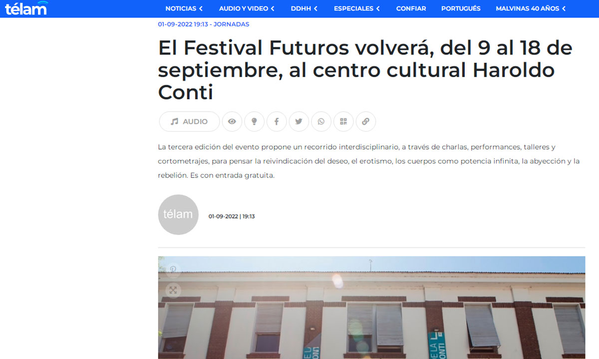 El Festival Futuros volverá, del 9 al 18 de septiembre, al centro cultural Haroldo Conti